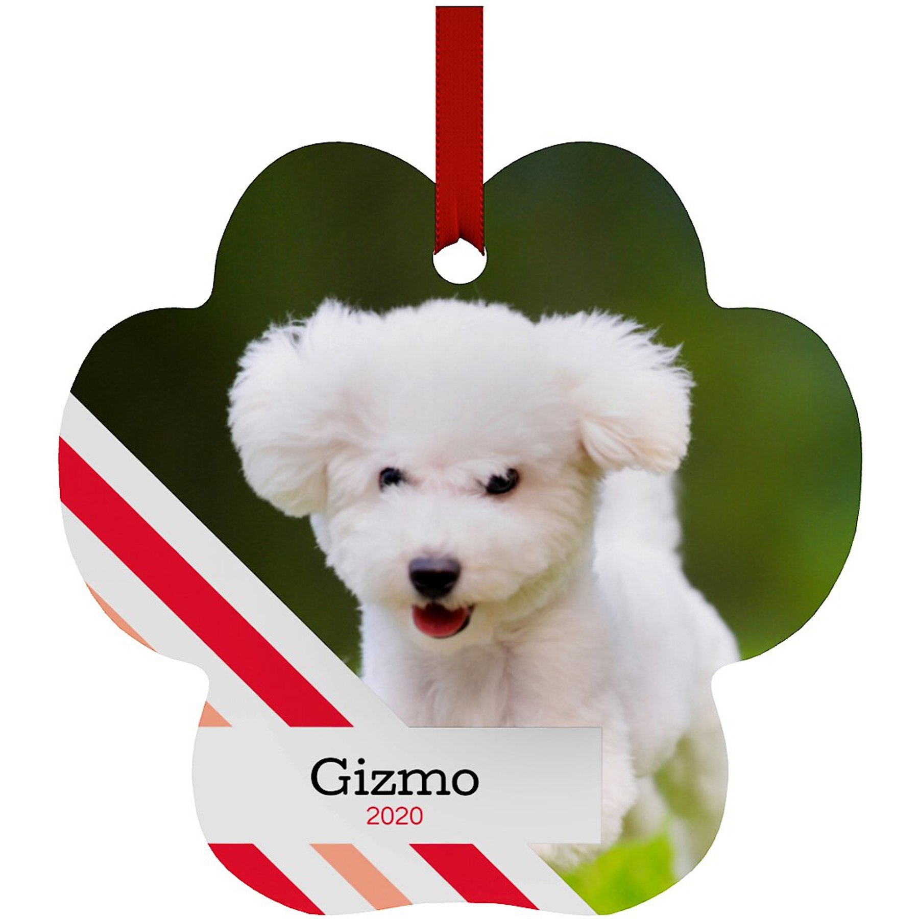 Frisco Christmas Peppermint Stripes Paw Shape Metal Personalized Dog & Cat Holiday Ornament