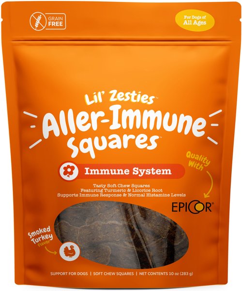 Zesty Paws Lil' Zesties Aller-Immune Squares Turkey Flavored Soft Chews Allergy & Immune Supplement for Dogs, 10-oz bag slide 1 of 9