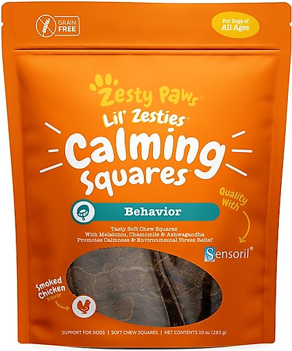 Zesty Paws Lil' Zesties Calming Squares Chicken Flavored Soft Chews Calming Supplement for Dogs, 10-oz bag