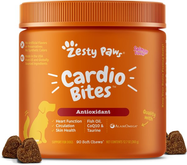 Zesty Paws Cardio Bites Salmon Flavored Soft Chews Heart Supplement for Dogs, 90 count slide 1 of 9