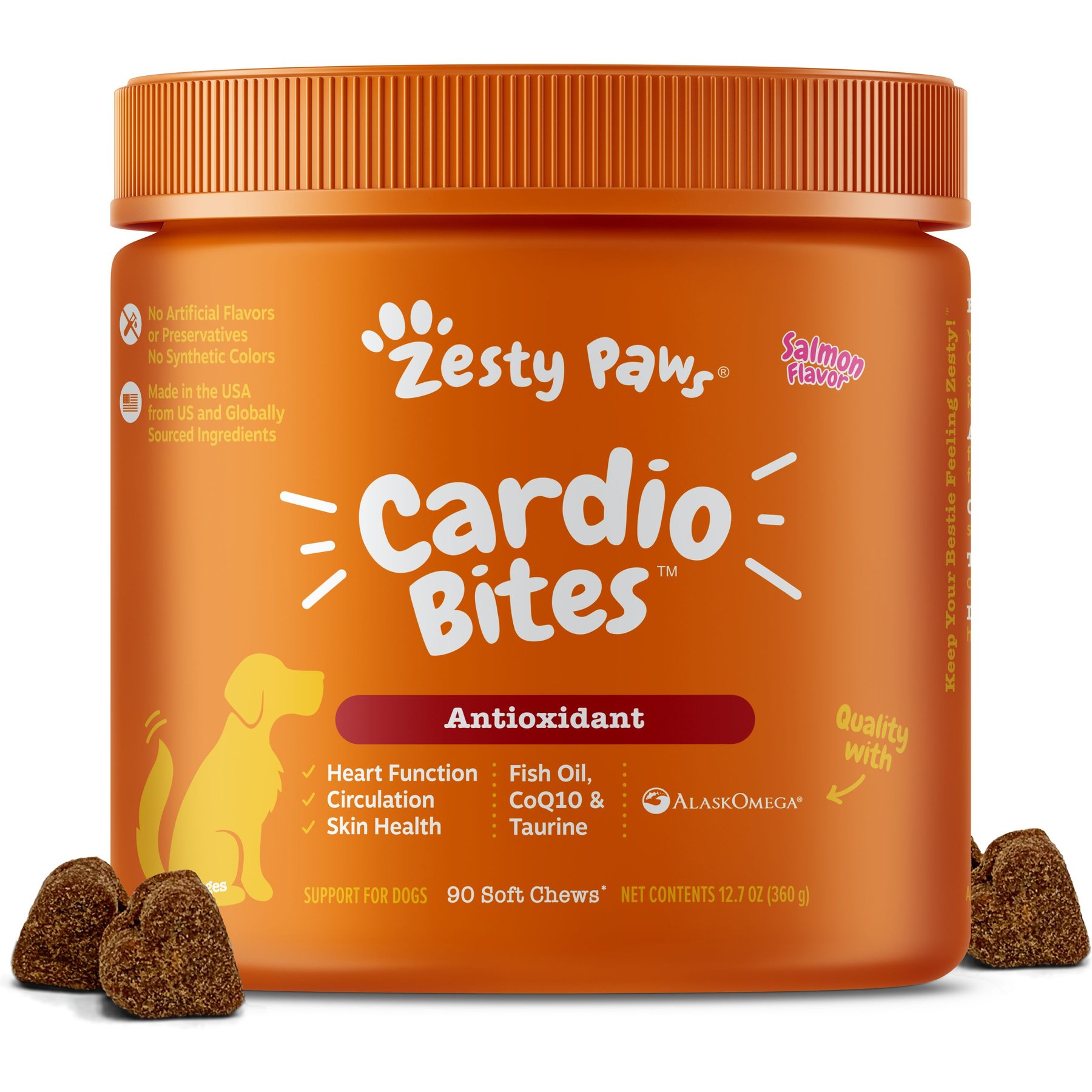 ZESTY PAWS Cardio Bites Salmon Flavored Soft Chews Heart Supplement for 