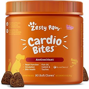 Zesty Paws Cardio Bites Salmon Flavored Soft Chews Heart Supplement for Dogs, 90 count