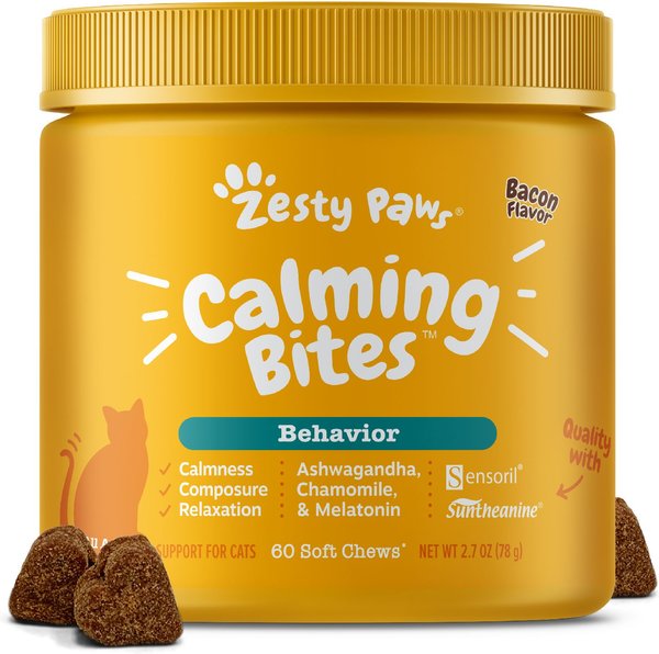 Zesty Paws Calming Bites Bacon Flavored Soft Chews Calming Supplement for Cats, 60 count slide 1 of 8