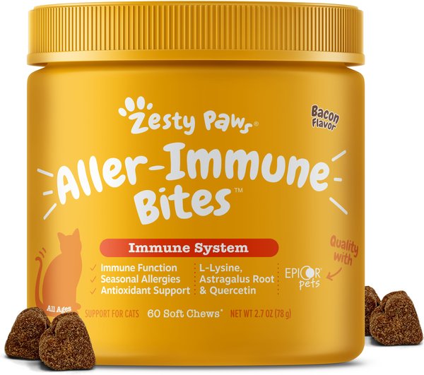 Zesty Paws Aller-Immune Bites Bacon Flavored Supplement for Cats, 60 count slide 1 of 8