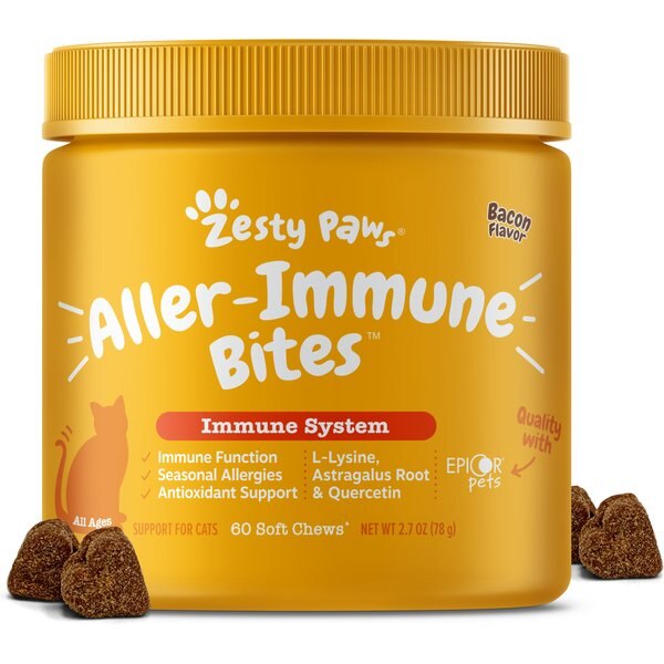 ZESTY PAWS Aller-Immune Bites Bacon Flavored Lysine Supplement for Cats ...