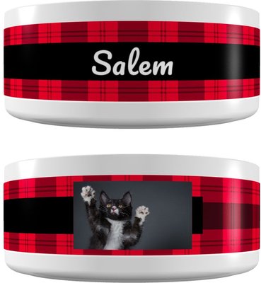 Frisco Plaid Ceramic Personalized Dog & Cat Bowl, slide 1 of 1
