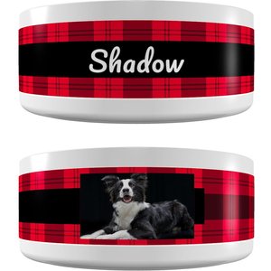 Frisco Plaid Ceramic Personalized Dog Bowl, 4.75 Cup