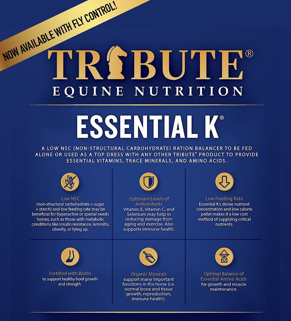 Tribute Equine Nutrition Essential K with Fly Control formula Horse Feed, 50-lb bag