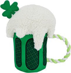 Frisco St. Patrick's Shamrock Beer Plush with Rope Squeaky Dog Toy