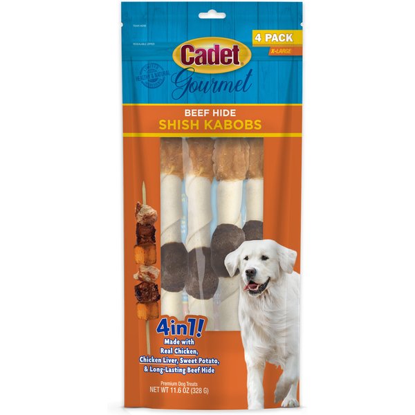 CADET Gourmet Beef Hide Shish Kabob Dog Treats, Chicken, Liver, & Sweet