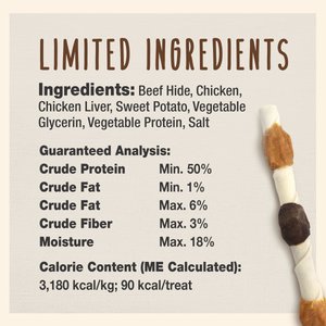 Cadet Gourmet Beef Hide Shish Kabob Dog Treats, Chicken, Liver, & Sweet Potato, X-Large, 4 Count