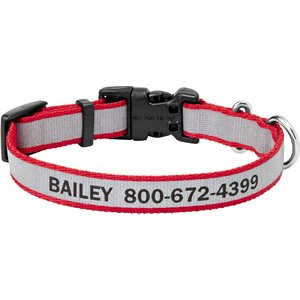 Frisco Polyester Personalized Reflective Dog Collar, Red, XS - Neck: 8 -12-in, Width: 5/8-in