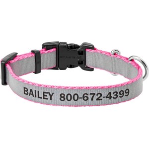 Frisco Polyester Personalized Reflective Dog Collar, Pink, XS - Neck: 8 -12-in, Width: 5/8-in