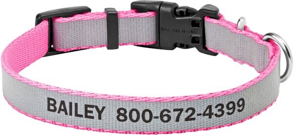 Frisco Polyester Personalized Reflective Dog Collar, Pink, S - Neck: 10-14-in, Width: 5/8-in slide 1 of 6