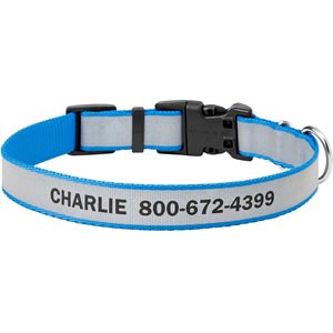 Frisco Polyester Personalized Reflective Dog Collar, Medium - Neck: 14 - 20-in, Width: 1-in, Blue