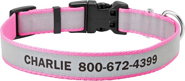 Frisco Polyester Personalized Reflective Dog Collar, Pink, Medium - Neck: 14 - 20-in, Width: 3/4-in slide 1 of 6