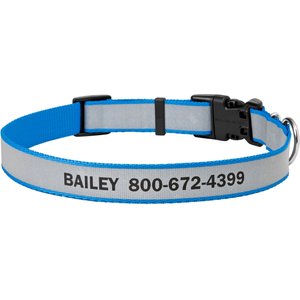 Frisco Polyester Personalized Reflective Dog Collar, Blue, Large - Neck: 18 - 26-in, Width: 1-in