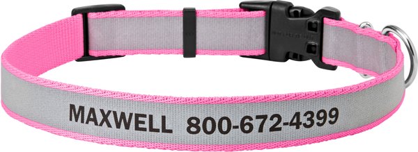 FRISCO Polyester Personalized Reflective Dog Collar Pink Large Neck 18 26 in Width 1 in Chewy