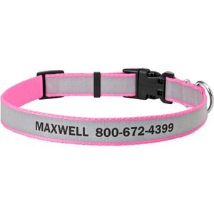 Frisco Polyester Personalized Reflective Dog Collar, Pink, Large - Neck: 18 - 26-in, Width: 1-in