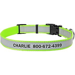 Frisco Polyester Personalized Reflective Dog Collar, Lime, Large - Neck: 18 - 26-in, Width: 1-in