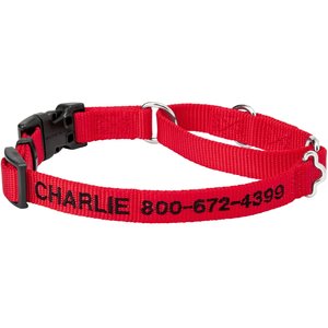 Frisco Solid Nylon Personalized Martingale Dog Collar, Small: 14 to 17-in neck, 3/4-in, wide Red