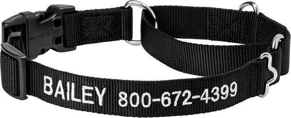 Frisco Solid Nylon Personalized Martingale Dog Collar, Medium: 17 to 20-in neck, 1-in, wide Black slide 1 of 7