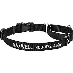 Frisco Solid Nylon Personalized Martingale Dog Collar, Black, Large: 20 to 25-in neck, 1-in wide