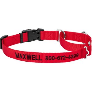 Frisco Solid Nylon Personalized Martingale Dog Collar, Red, Large: 20 to 25-in neck, 1-in wide