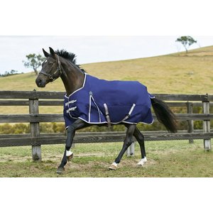 WeatherBeeta Comfitec Essential Standard Neck Lite Horse Blanket, Navy/Silver/Red, 87-in