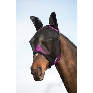 WeatherBeeta Comfitec Durable Mesh Horse Mask with Ears, Black/Purple, Warmblood