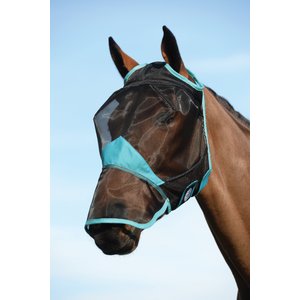 WeatherBeeta Comfitec Fine Mesh Horse Mask with Nose, Black/Turquoise, Pony