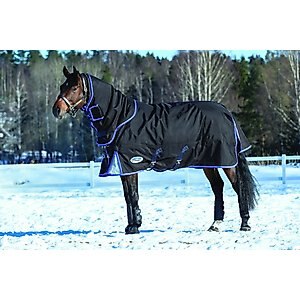 WeatherBeeta Comfitec Ultra Cozi II Detach-A-Neck Medium Horse Blanket, Charcoal/Blue/White, 66-in