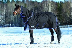 WeatherBeeta Comfitec Ultra Cozi II Detach-A-Neck Medium Horse Blanket, Charcoal/Blue/White, 75-in