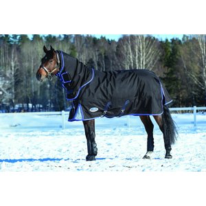 WeatherBeeta Comfitec Ultra Cozi II Detach-A-Neck Medium Horse Blanket, Charcoal/Blue/White, 84-in