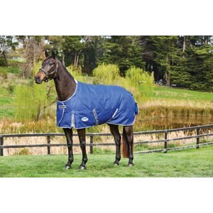 WeatherBeeta Comfitec Premier Free II Standard Neck Medium Horse Blanket, Dark Blue/Gray/White, 75-in