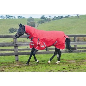 WeatherBeeta Comfitec Classic Combo Neck Medium Horse Blanket, Red/Silver/Navy, 78-in