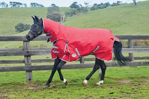WeatherBeeta Comfitec Classic Combo Neck Heavy Horse Blanket, Red/Silver/Navy, 57-in
