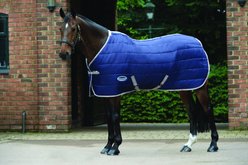 WeatherBeeta Comfitec 210D Channel Quilt Standard Neck Medium Horse Blanket, Navy/Silver/Red, 69-in