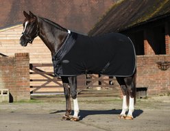 WeatherBeeta Anti-Static Fleece Cooler Standard Neck Horse Blanket, Black/Silver, 81-in