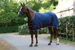 WeatherBeeta Cotton Sheet Standard Neck Horse Blanket, Navy/Silver/Red, 84-in