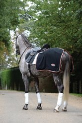 WeatherBeeta Therapy-Tec Fleece Quarter Sheet Horse Blanket, Black/Silver/Red, Small Pony