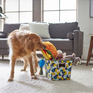 Frisco Rectangle Collapsible Pet Toy Storage Bin, Yellow Geometric