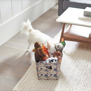 Frisco Rectangle Collapsible Pet Toy Storage Bin, Tan Novelty Paws