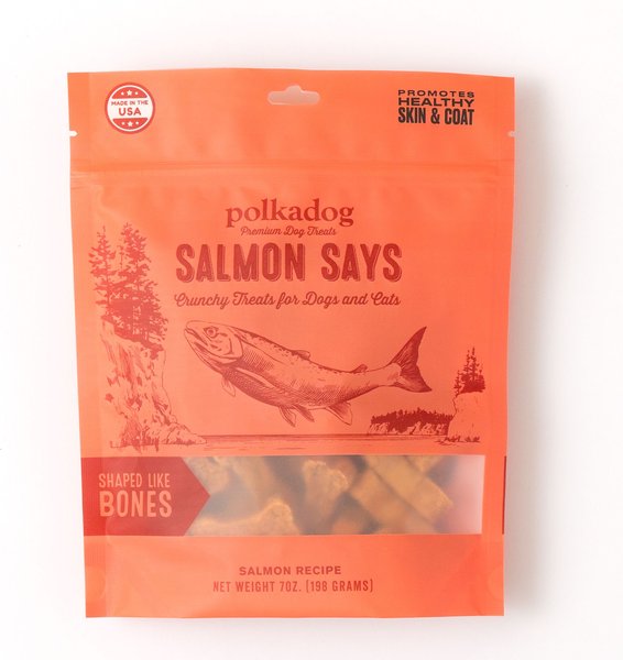 Polkadog Salmon Says Bone-Shaped Crunchy Dehydrated Dog & Cat Treats, 8-oz bag slide 1 of 2