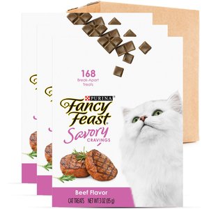 Fancy Feast Savory Cravings Beef Flavor Limited Ingredient Soft Cat Treats, 3-oz box, case of 3
