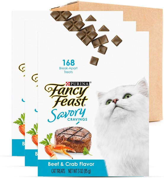 Fancy Feast Savory Cravings Beef & Crab Flavor Limited Ingredient Soft Cat Treats, 3-oz box, case of 3 slide 1 of 10