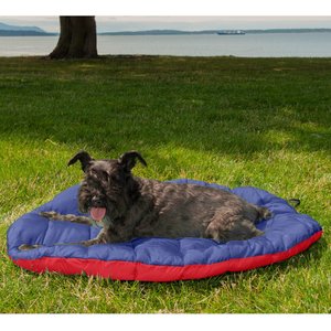 FurHaven Trail Pup Packable Stuff Sack Travel Pillow Dog Bed, Flame Red & True Blue, Small
