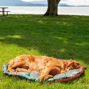 FurHaven Trail Pup Packable Stuff Sack Travel Pillow Dog Bed, Paprika & Camo-Paw, Large