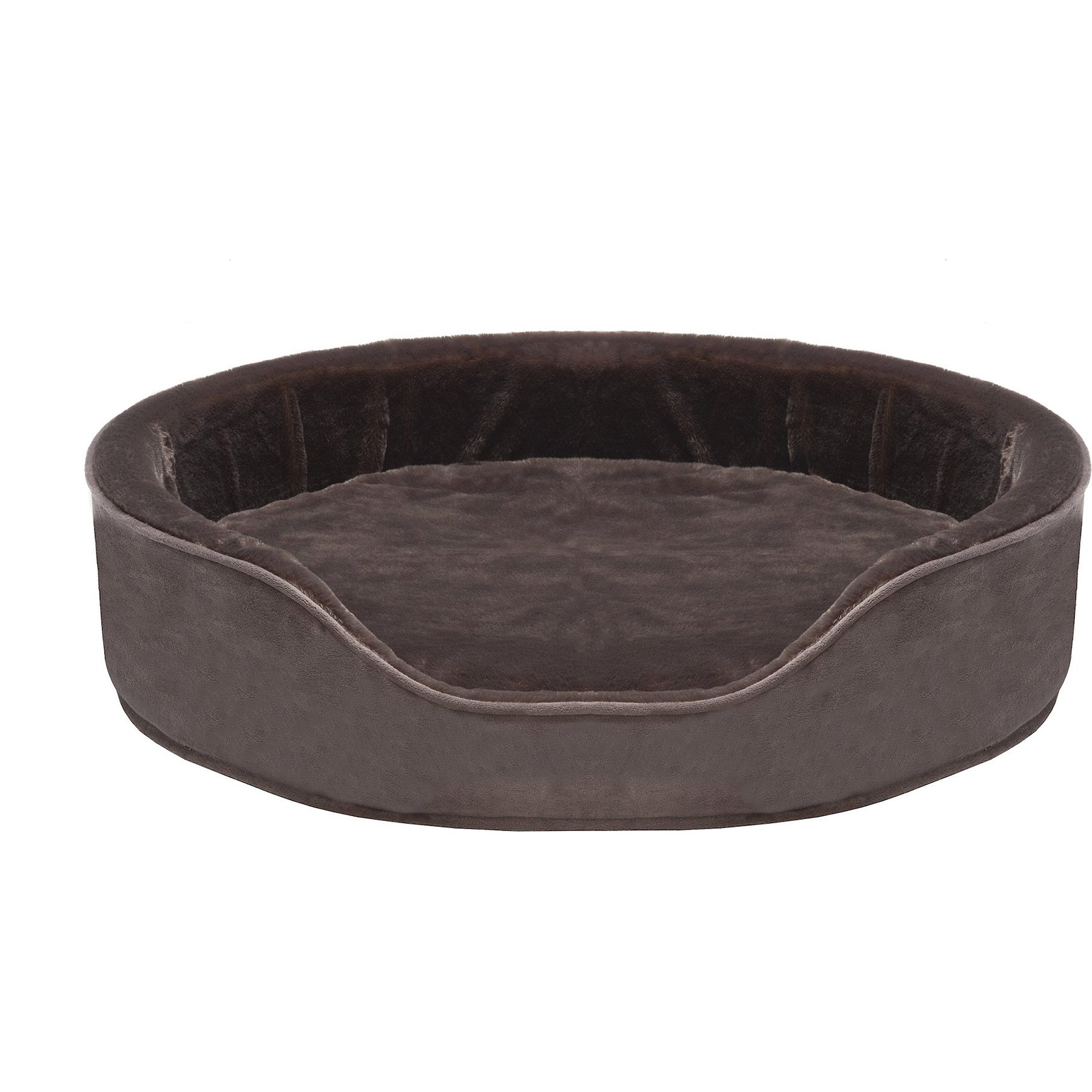FurHaven Plush & Velvet Orthopedic Bolster Cat & Dog Bed with Removable Cover, Driftwood Brown, X-Large