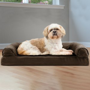 FurHaven Plush & Suede Convolute Orthopedic Bolster Cat & Dog Bed w/Removable Cover & Liner, Espresso, Medium